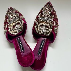Alice + Olivia Urtin Embroidered Velvet Mules